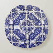 素朴ヴィンテージポルトガルのタイル模様 – Azulejo ラウンドクッション (正面)