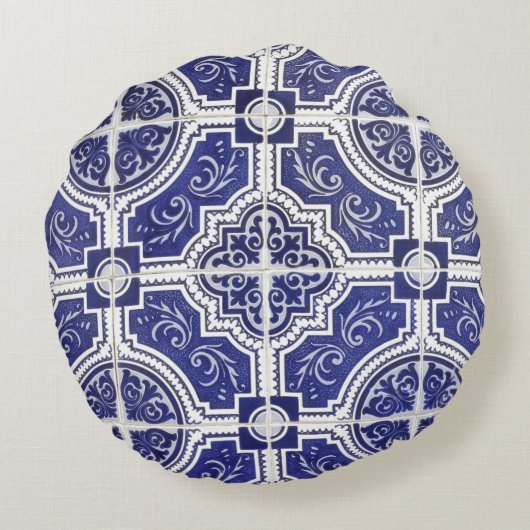素朴ヴィンテージポルトガルのタイル模様 – Azulejo ラウンドクッション (裏面)