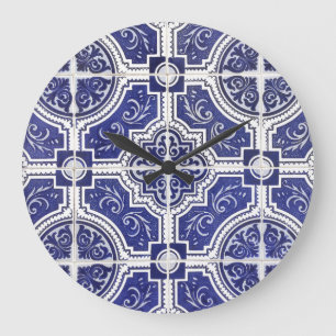 素朴ヴィンテージポルトガルのタイル模様 – Azulejo ラージ壁時計