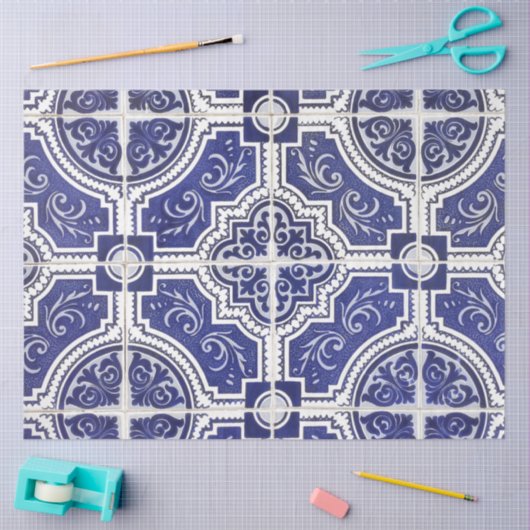 素朴ヴィンテージポルトガルのタイル模様 – Azulejo 薄葉紙 (クラフト)
