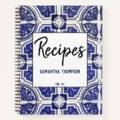 素朴ヴィンテージポルトガル語タイルのパターンレシピ ノートブック (正面)
