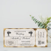 素朴ヴィンテージムービーチケット日付の保存 招待状 (スタンド正面)