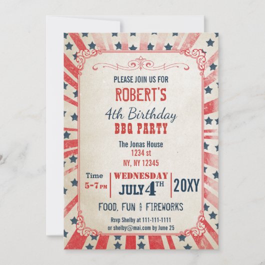 素朴ヴィンテージメモリアルデーパーティの招待状 招待状 (正面)