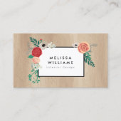 素朴ヴィンテージモダンフローラモチーフタンウッドグレイン 名刺 (正面)
