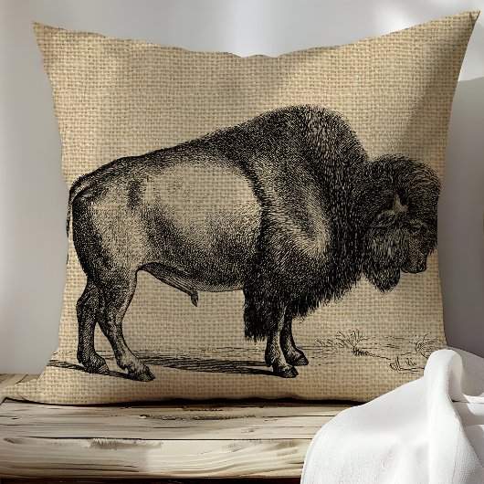 素朴ヴィンテージラインアートバッファロー クッション