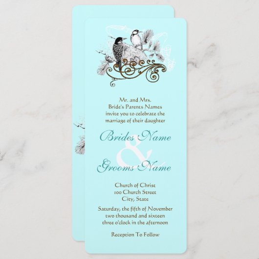 素朴ヴィンテージラブバードウグッ結婚カー 招待状 (正面/裏面)