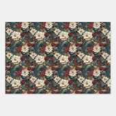 素朴ヴィンテージレトロ3Dクリスマスポインセチア ラッピングペーパーシート (正面)