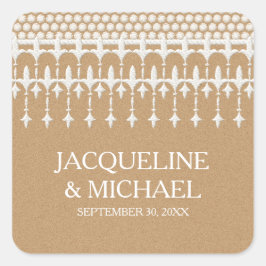 素朴ヴィンテージレースクラフト紙スクリプトタイポグラフィ スクエアシール