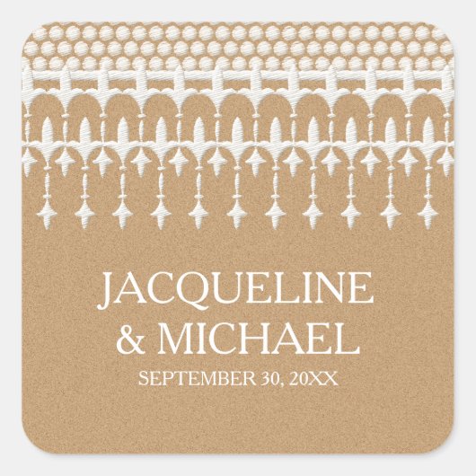 素朴ヴィンテージレースクラフト紙スクリプトタイポグラフィ スクエアシール (正面)