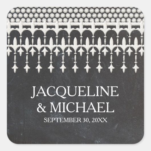素朴ヴィンテージレースチャックボードスクリプトタイポグラフィ スクエアシール (正面)