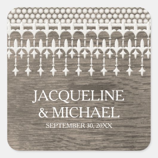 素朴ヴィンテージレースチャックボードスクリプトタイポグラフィ スクエアシール (正面)