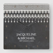 素朴ヴィンテージレースチョークボードスクリプトタイポグラフィ スクエア壁時計 (正面)