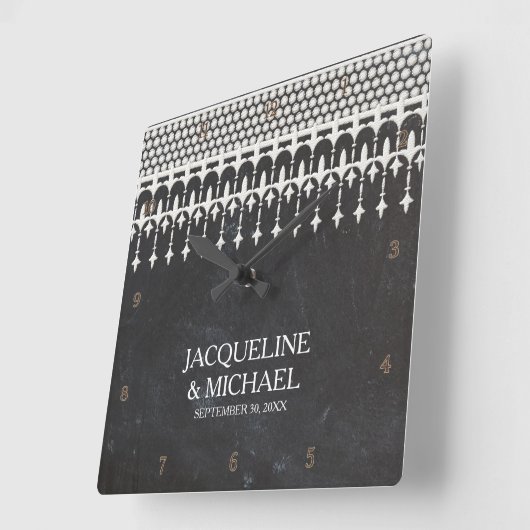 素朴ヴィンテージレースチョークボードスクリプトタイポグラフィ スクエア壁時計 (傾斜)