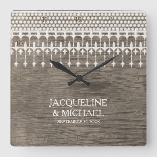素朴ヴィンテージレースフェンスボードスクリプトタイポグラフィ スクエア壁時計