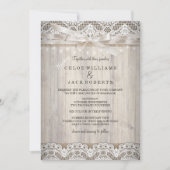 素朴ヴィンテージレース結婚ウッドライト 招待状 (正面)