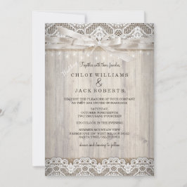 素朴ヴィンテージレース結婚ウッドライト 招待状