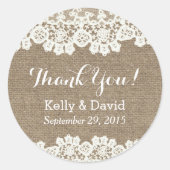 素朴ヴィンテージレース&バーラップ結婚式の引き出物 ラウンドシール (正面)