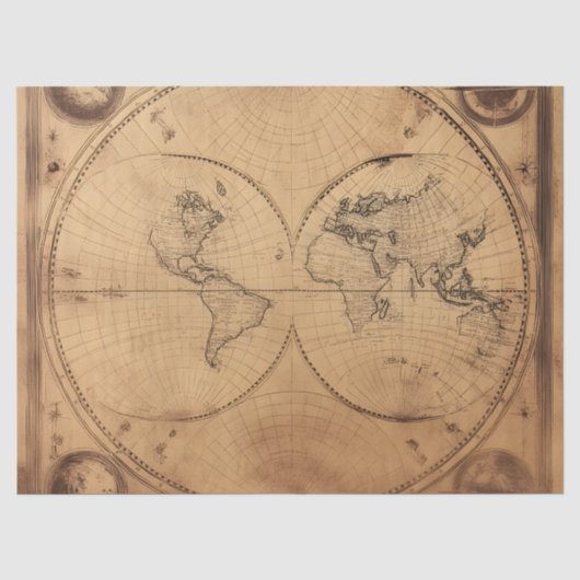 素朴ヴィンテージ世界地図グローブ 薄葉紙 (正面)