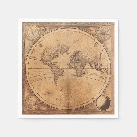素朴ヴィンテージ世界地図グローブ(2) スタンダードカクテルナプキン (正面)
