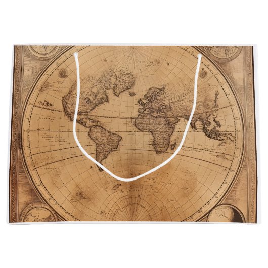 素朴ヴィンテージ世界地図グローブ(2) ラージペーパーバッグ (正面)