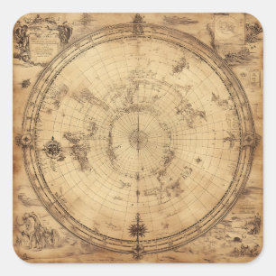 素朴ヴィンテージ世界地図グローブ(3) スクエアシール