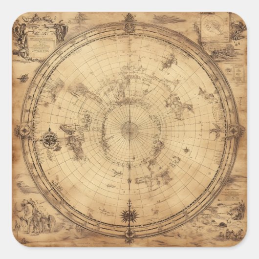 素朴ヴィンテージ世界地図グローブ(3) スクエアシール (正面)