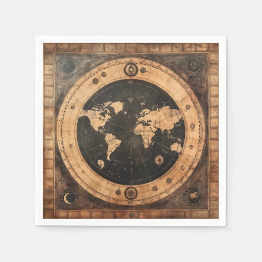 素朴ヴィンテージ世界地図グローブ(4) スタンダードカクテルナプキン (正面)