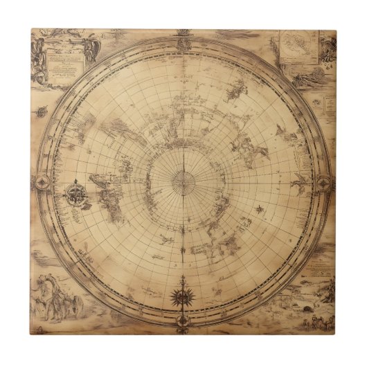 素朴ヴィンテージ世界地図グローブ(4) タイル (正面)