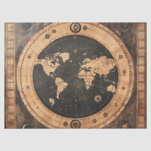 素朴ヴィンテージ世界地図グローブ(4) 薄葉紙 (正面)