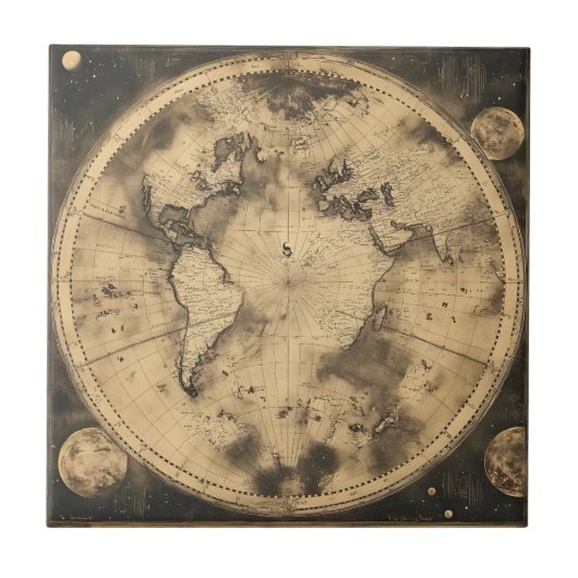 素朴ヴィンテージ世界地図グローブ(5) タイル (正面)