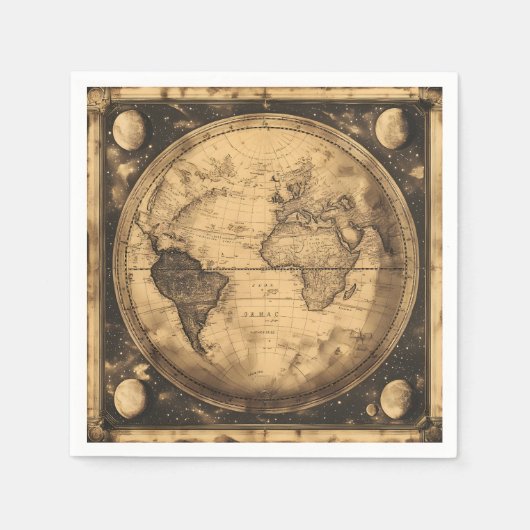 素朴ヴィンテージ世界地図グローブ(6) スタンダードカクテルナプキン (正面)
