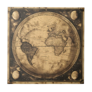 素朴ヴィンテージ世界地図グローブ(6) タイル