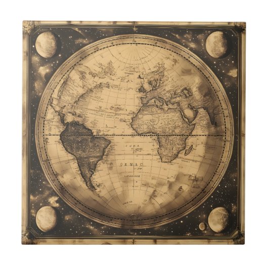 素朴ヴィンテージ世界地図グローブ(6) タイル (正面)