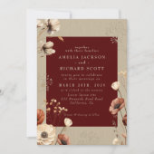 素朴ヴィンテージ乾草ブルゴーニュ結婚ーズ 招待状 (正面)