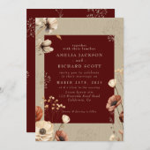 素朴ヴィンテージ乾草ブルゴーニュ結婚ーズ 招待状 (正面/裏面)