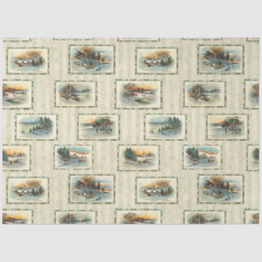 素朴ヴィンテージ冬の風景コラージュ 薄葉紙 (正面)