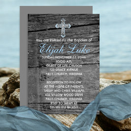 素朴ヴィンテージ十字洗礼付き木材 招待状