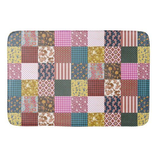 素朴ヴィンテージ国パッチワークキルトパターン バスマット (正面)