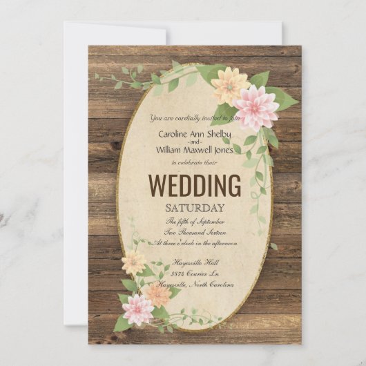 素朴ヴィンテージ春フラワー結婚式招待状 招待状 (正面)