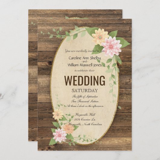 素朴ヴィンテージ春フラワー結婚式招待状 招待状 (正面/裏面)