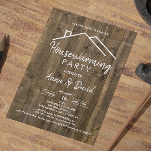 素朴ヴィンテージ木目モダン引っ越し祝いパーティーパーティー 招待状