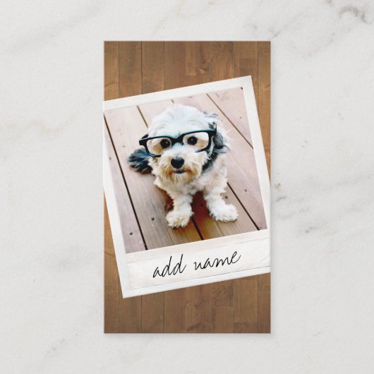 素朴ヴィンテージ正方形フォトフレーム付き木材 名刺 (正面)