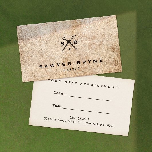 素朴ヴィンテージ理容師ショップハサミアポイントメント 予約カード