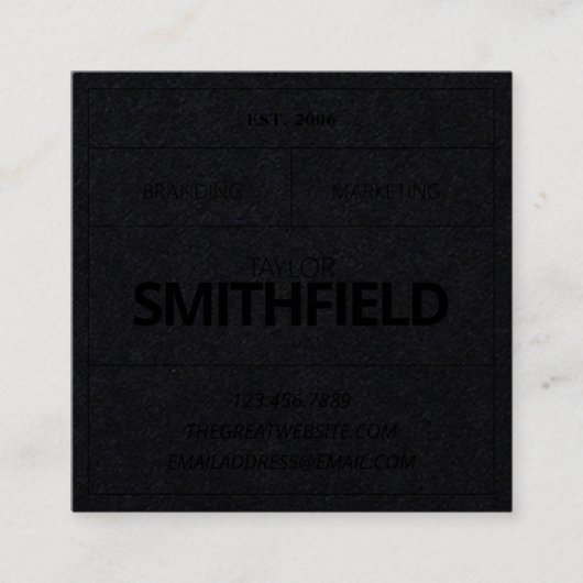 素朴ヴィンテージ産業用ブラックオンブラックトーン スクエア名刺 (正面)