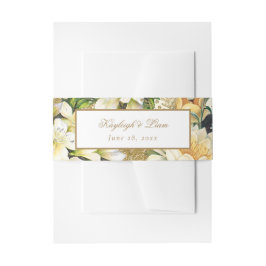 素朴ヴィンテージ白い花金ゴールド結婚緑 招待状ベリーバンド