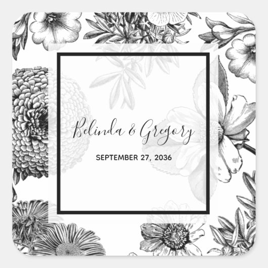 素朴ヴィンテージ結婚の花 スクエアシール (正面)