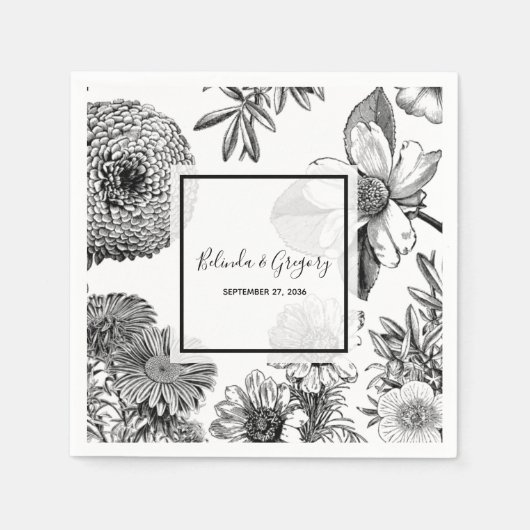 素朴ヴィンテージ結婚の花 スタンダードカクテルナプキン (正面)