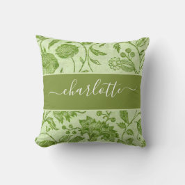 素朴ヴィンテージ緑フローラ クッション