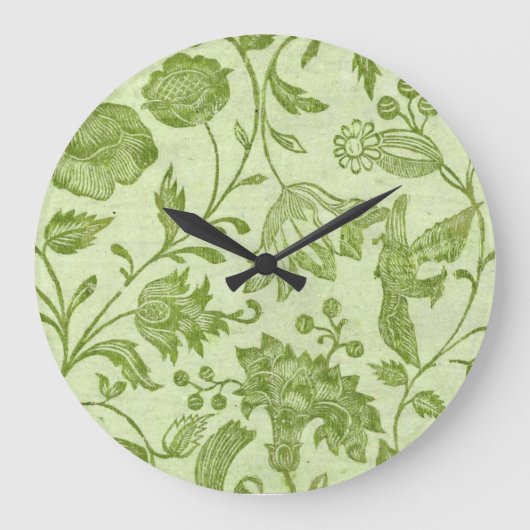 素朴ヴィンテージ緑フローラ ラージ壁時計 (正面)
