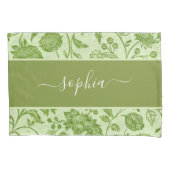 素朴ヴィンテージ緑フローラ 枕カバー (正面)